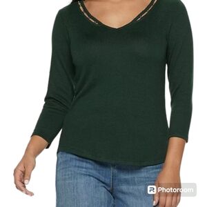 Jennifer Lopez Inset Bead V-Neck